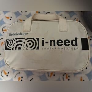Brookstone I-NEED Lumbar Back Shiatsu Massage Pillow Massager W/ Travel Bag